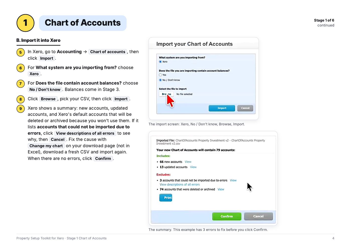 Stage 1, page 2: import it into Xero